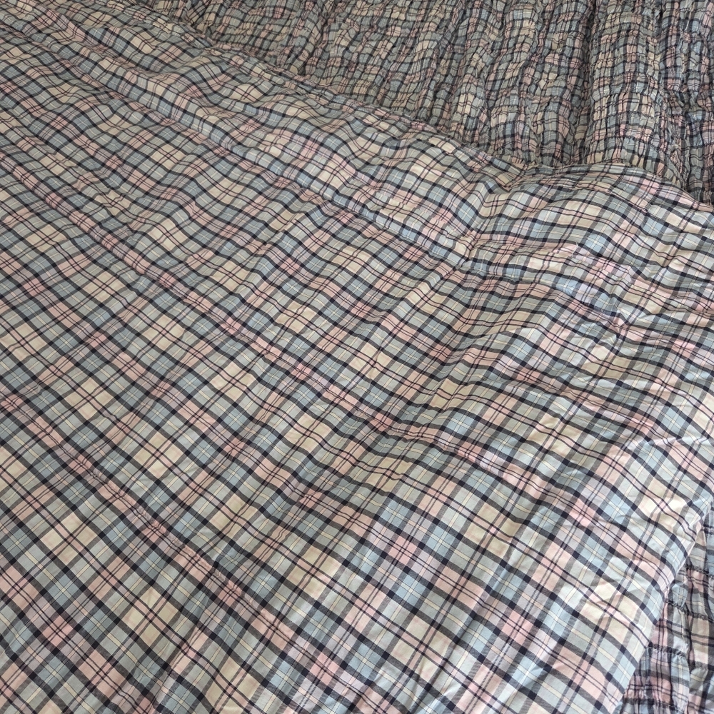 Tommy Hilfiger Home Twin Comforter Blue Plaid Cotton Textured Pleated Crinkled - Picture 4 of 7